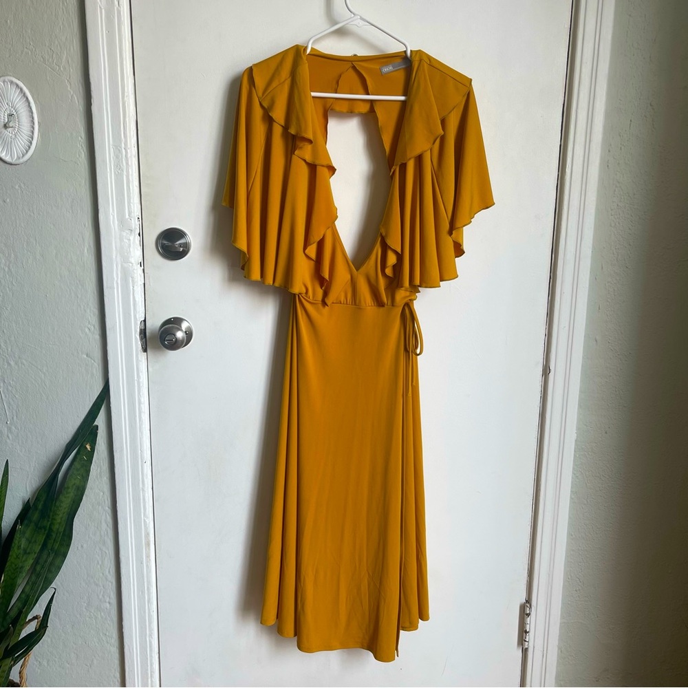 ASOS Tall Mustard Yellow Deep V Butterfly Dress - US Size 10